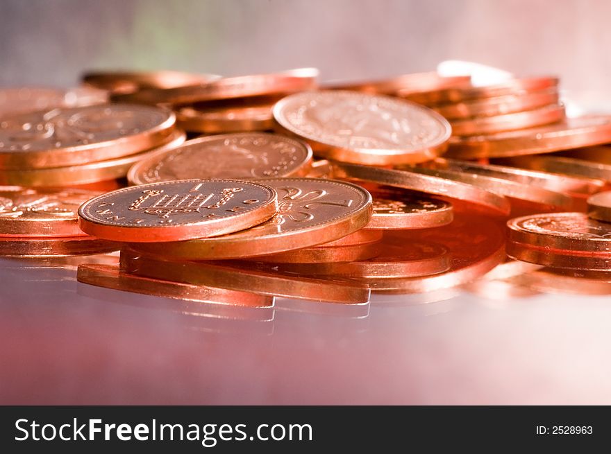 Close up of 1 pence coins. Close up of 1 pence coins