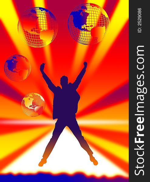 Illustration of business people jumping on color ground. Illustration of business people jumping on color ground