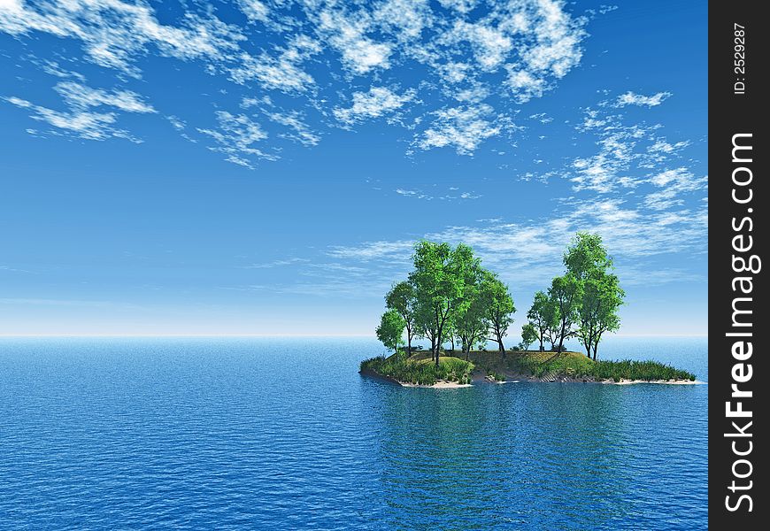 Birch trees on small lake island - 3d illustration. Birch trees on small lake island - 3d illustration