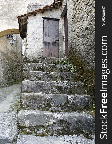 Detail of old stairs in a village