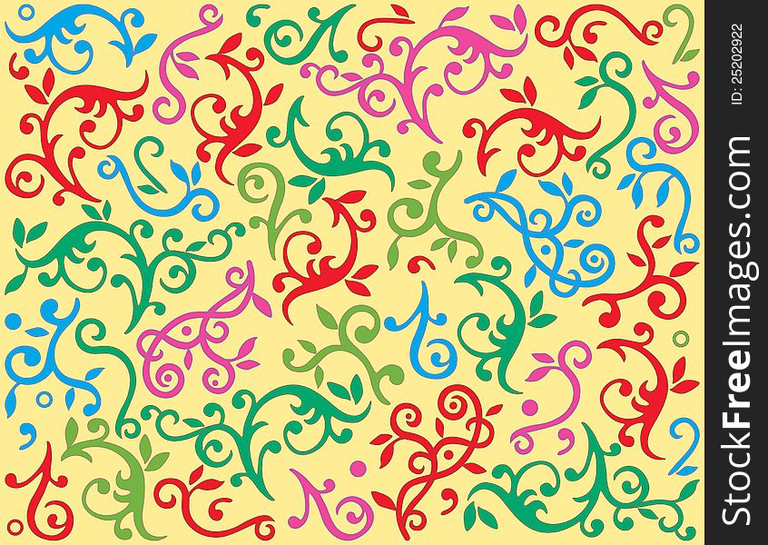 The vector drawing of a ornamental multicolored background.