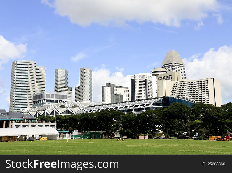 The Singapore CBD area with blue sky and clouds. The Singapore CBD area with blue sky and clouds