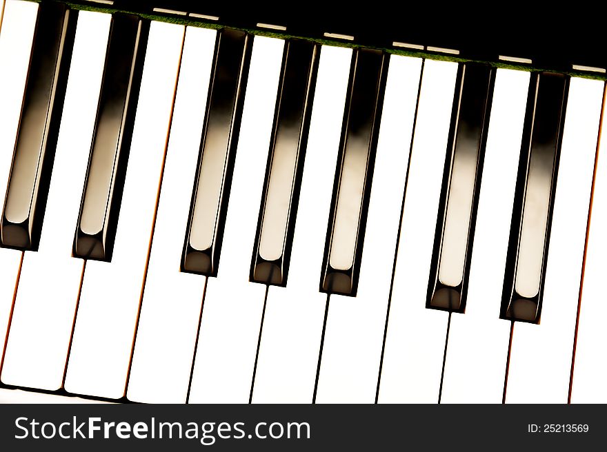 Close-up of the piano keys