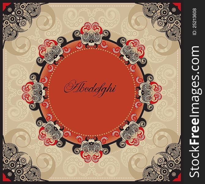 Floral design, ornament oriental, red and beige