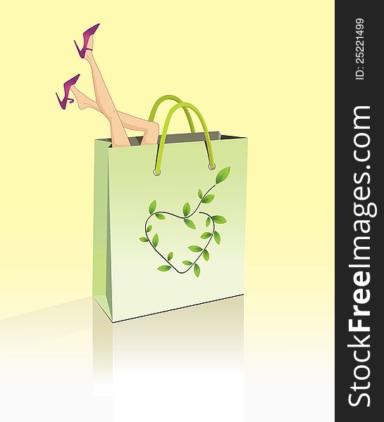 Illustration with a shopping bag and woman legs. vector