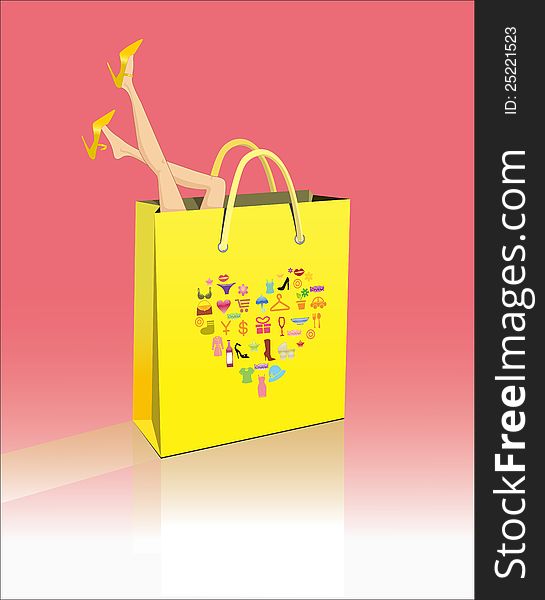 illustration with  a shopping bag and woman legs.
vector