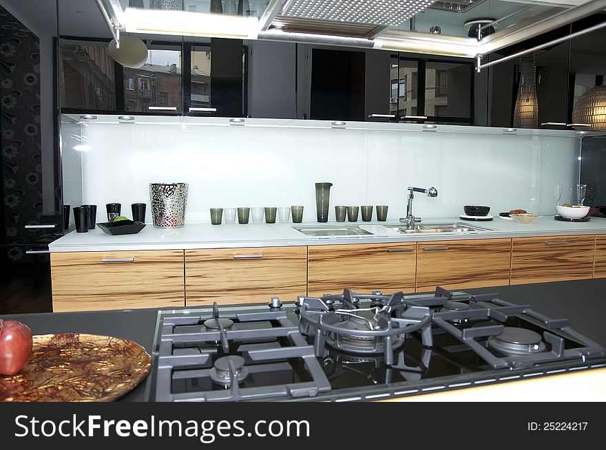 Nice interior with furniture and kitchen appliances