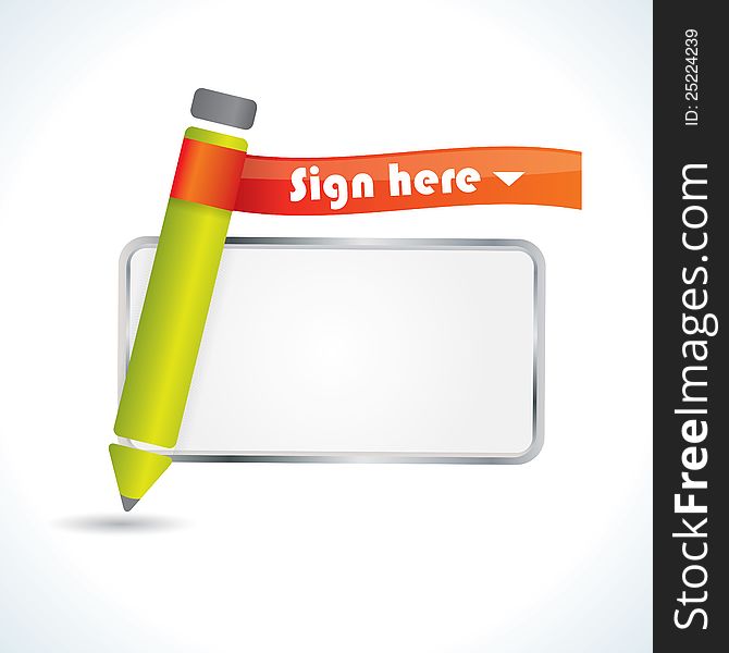 Sign here glossy icon with pencil and frame for signature