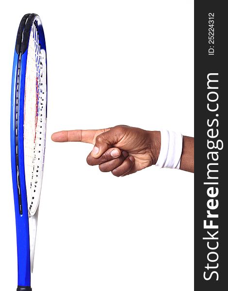 Image of a tennis racket with a hand