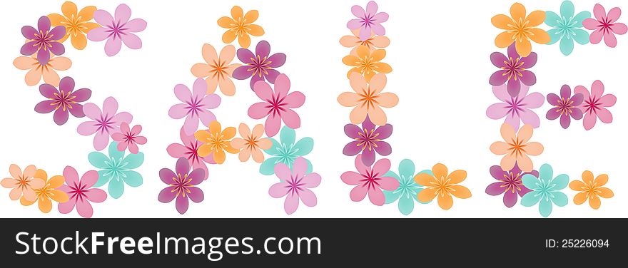 Floral sale word with multicolored flowers. Floral sale word with multicolored flowers