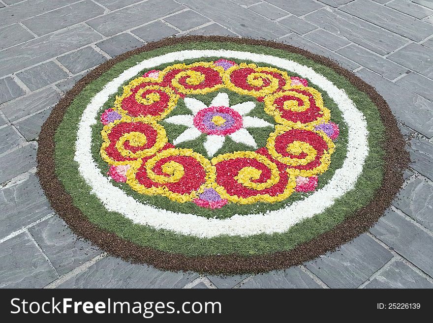 Floral decoration on the occasion of  corpus domini, sangemini, terni, umbria, italy. Floral decoration on the occasion of  corpus domini, sangemini, terni, umbria, italy