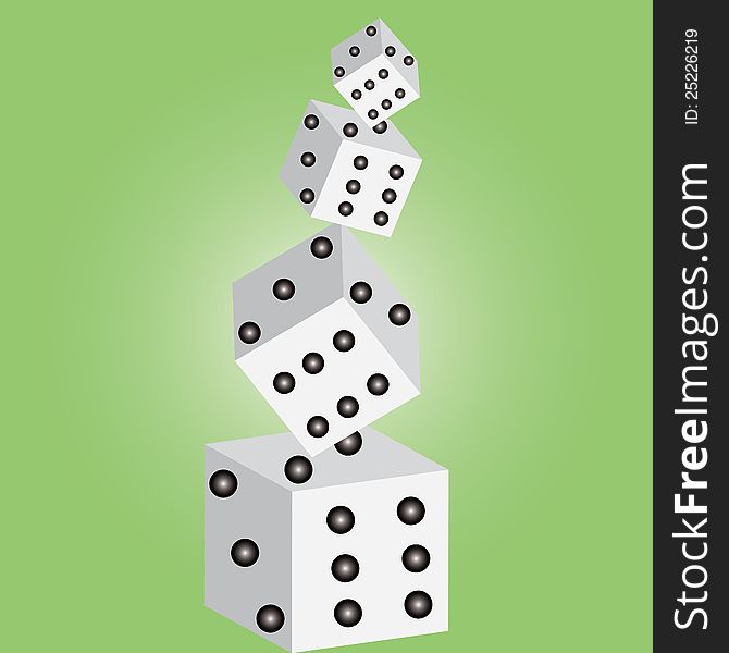 Funny dice on green background