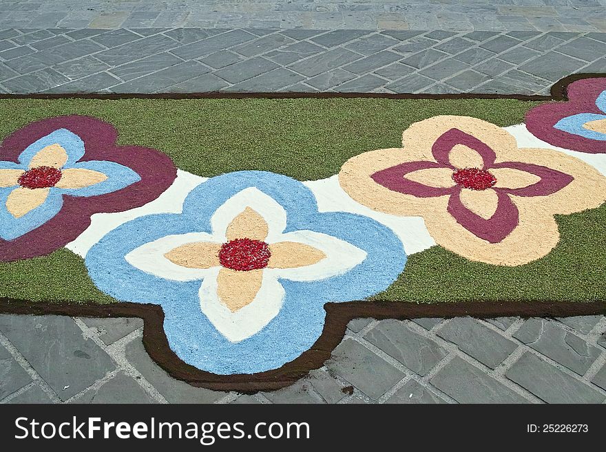 Floral decoration on the occasion of corpus domini, sangemini, terni, umbria, italy. Floral decoration on the occasion of corpus domini, sangemini, terni, umbria, italy