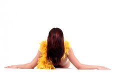Naked Woman With Yellow Feathers Scarf Royalty Free Stock Photography