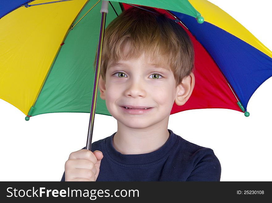 Very cute kid with a colorful umbrella. Very cute kid with a colorful umbrella