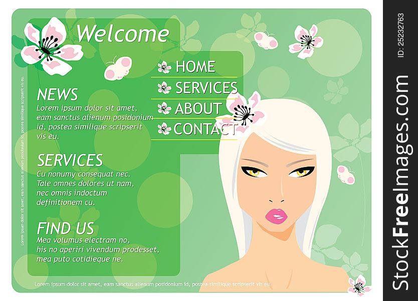 Beauty website template with beautiful girl