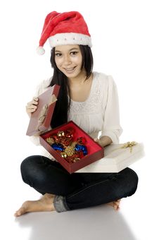 Woman Show Her Present Royalty Free Stock Photo Woman Show Her Present Royalty Free Stock Photo