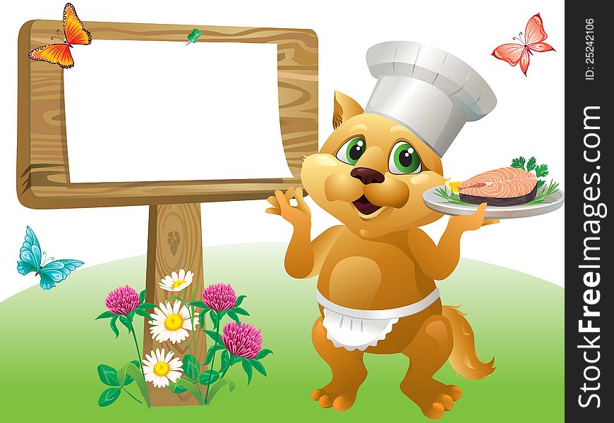 Cartoon illustration of cat chef. Color gradient used(linear,radial).No blend and gradient mesh. Cartoon illustration of cat chef. Color gradient used(linear,radial).No blend and gradient mesh.