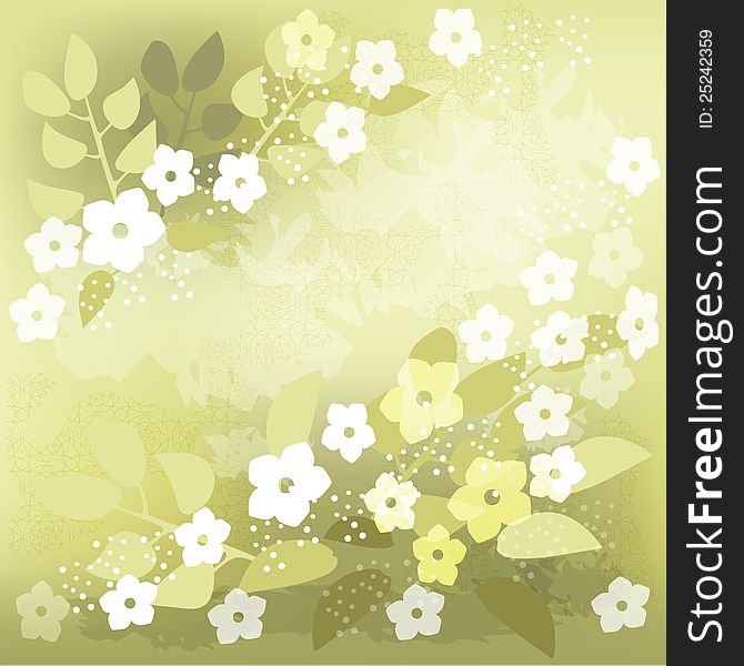 Stylish green background with white flowers. Old-style. Vector illustration. Stylish green background with white flowers. Old-style. Vector illustration.