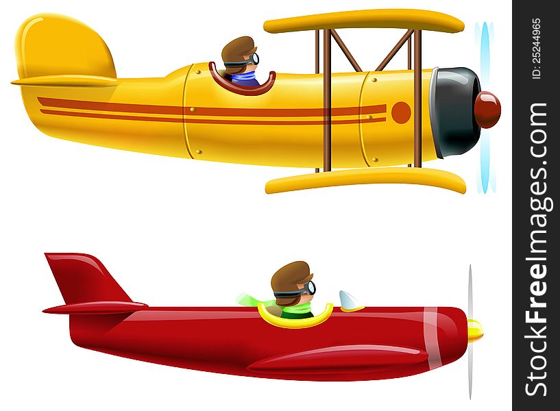Two cartoon aircrafts in white background