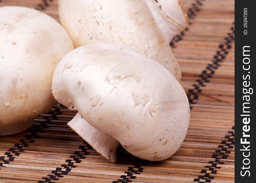 Raw White Champignon Mushroom Closeup