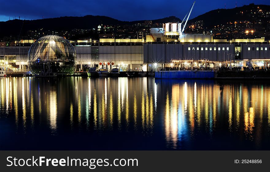 Genoa night landscape in the port