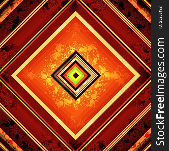 Seamless vivid orange-brown and yellow-green rhombic pattern with floral ornament (vector EPS 10). Seamless vivid orange-brown and yellow-green rhombic pattern with floral ornament (vector EPS 10)