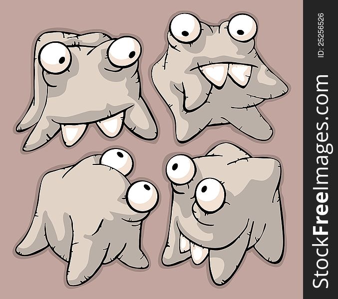 Four funny cute teeth with big eyes in different positions