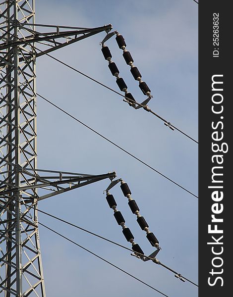 High Power Electric Line on blue sky background