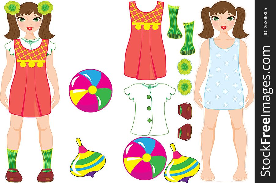 Paper doll with clothes vector mosaic