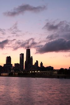 Partial View Of Chicago Skyline At Dusk Stock Images