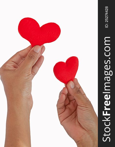 Hand holding the heart isolated on white background. Hand holding the heart isolated on white background