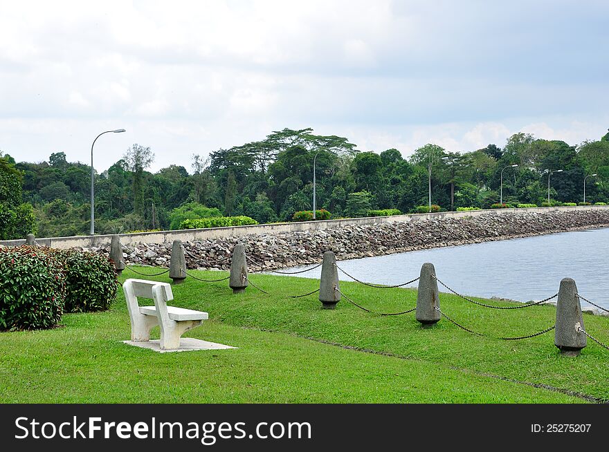 Bench and scenic park for relaxing