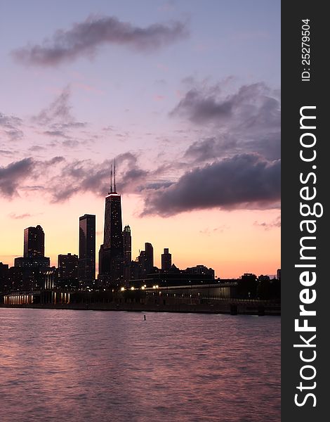 Partial view of Chicago Skyline at dusk