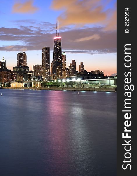 Partial view of Chicago Skyline at dusk