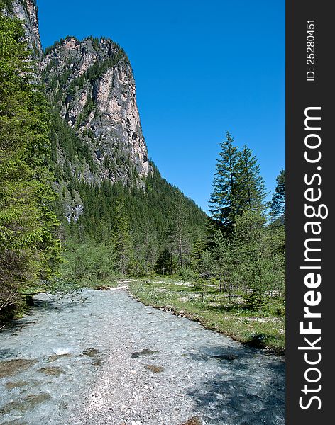 View of the torrent in Alps and Dolomite in Italy. Great for fishing. View of the torrent in Alps and Dolomite in Italy. Great for fishing