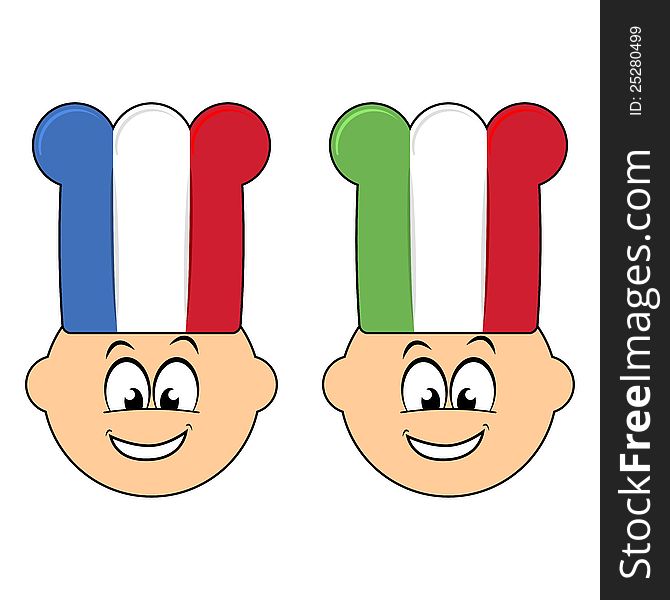 French and italian happy cook cartoon over white. French and italian happy cook cartoon over white