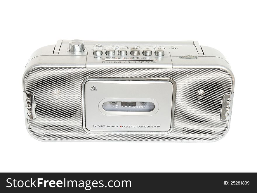 Retro radio cassette tape isolated on white background