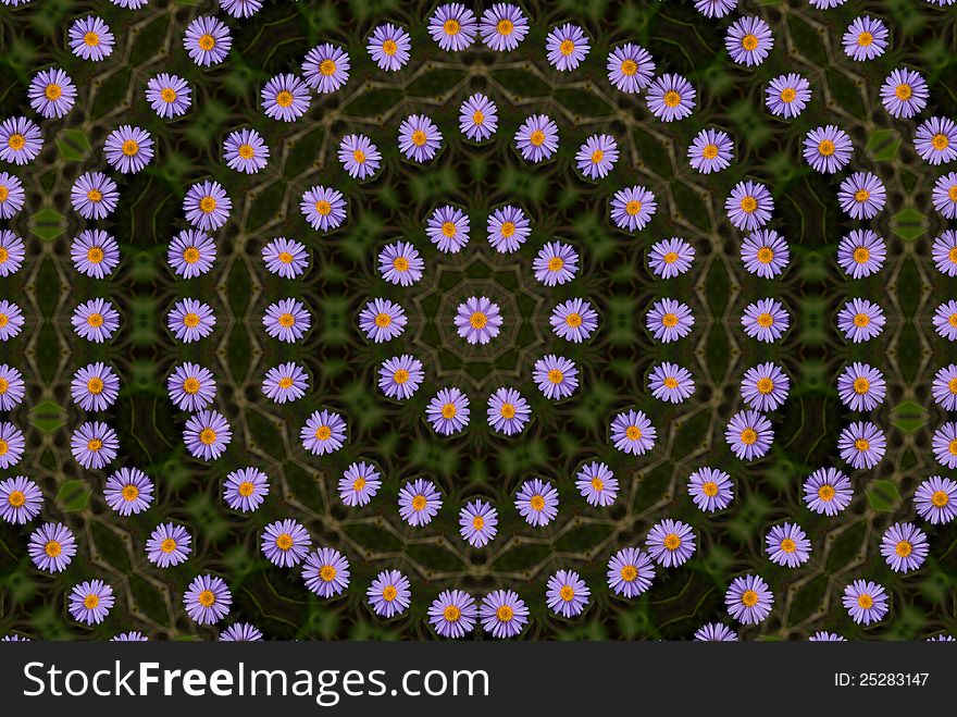 Circular composition from wild flowers on a dark background