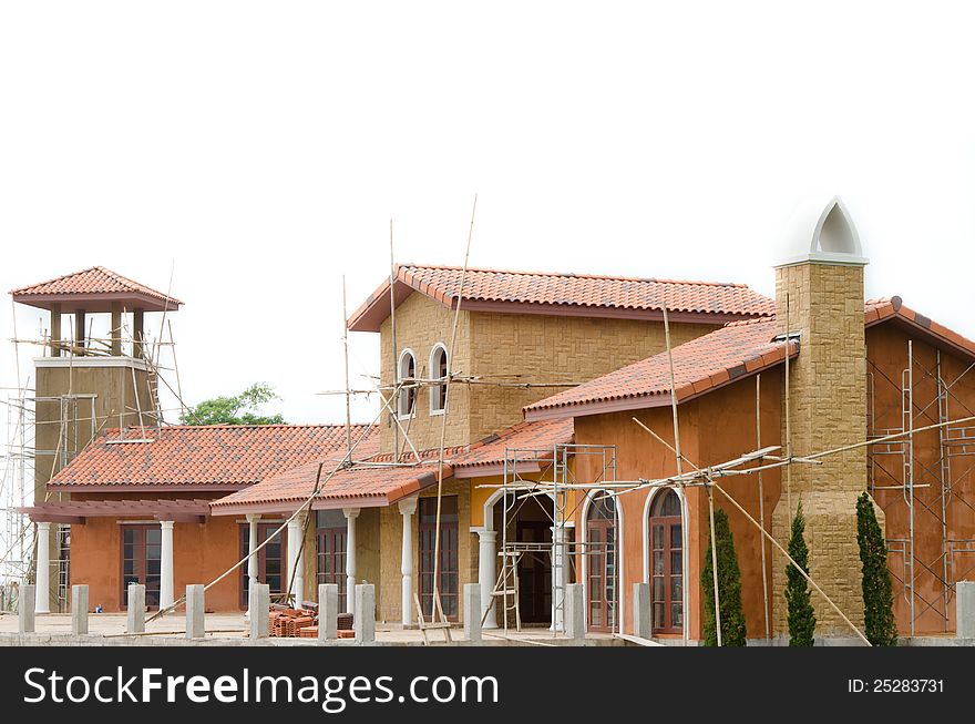 House under construction on white background