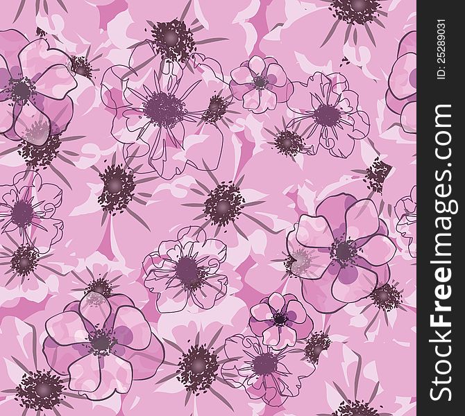 Vector seamless background with pink flowers. Vector seamless background with pink flowers