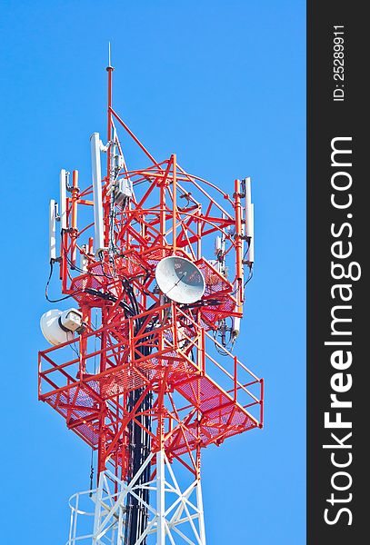 Antenna of Communication Building on blue sky. Antenna of Communication Building on blue sky.