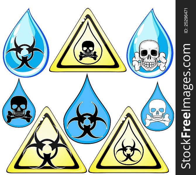 Set of signs and symbols for marking poison or dirty water. Set of signs and symbols for marking poison or dirty water