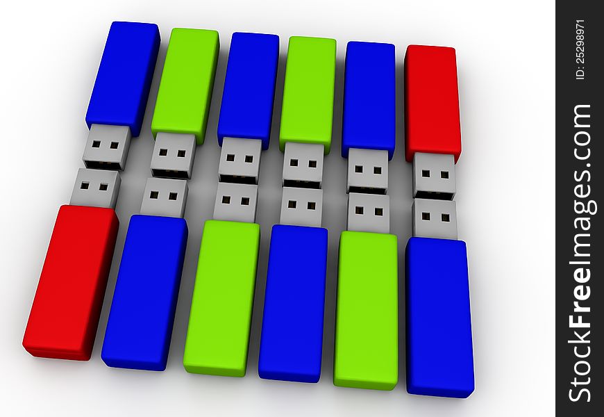 A group of colorful flash drives