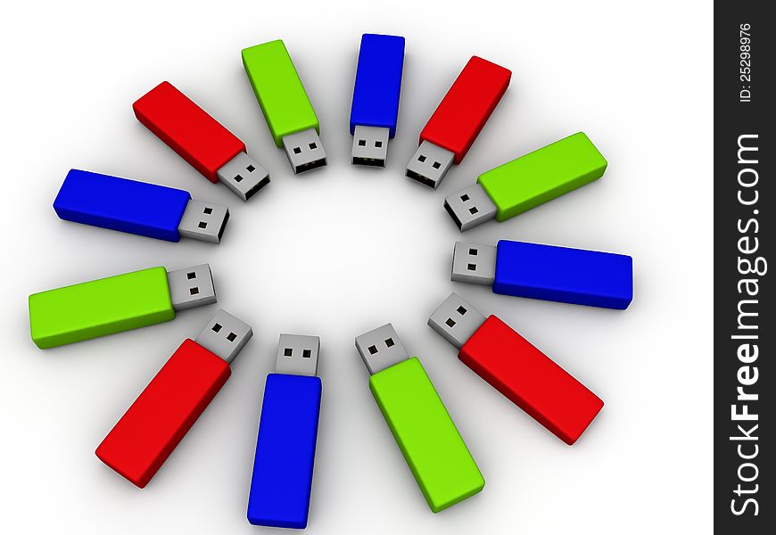 A group of colorful flash drives