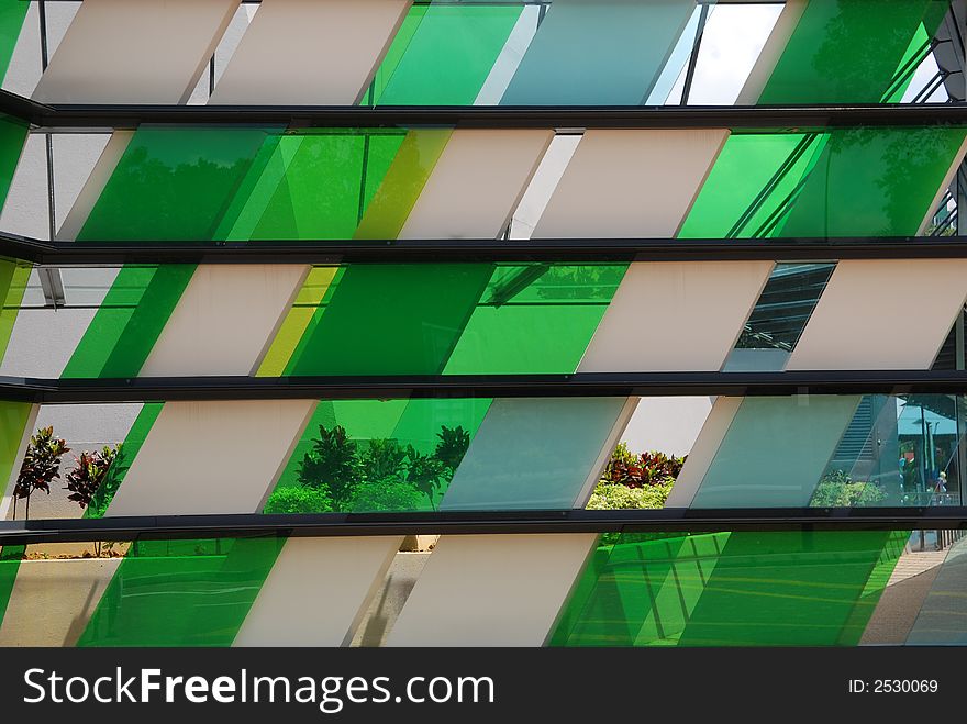 Colorful tinted glass in the parks