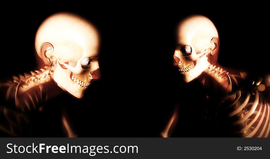 An x ray image of a some men in which you can see the Skelton under the skin. An x ray image of a some men in which you can see the Skelton under the skin.