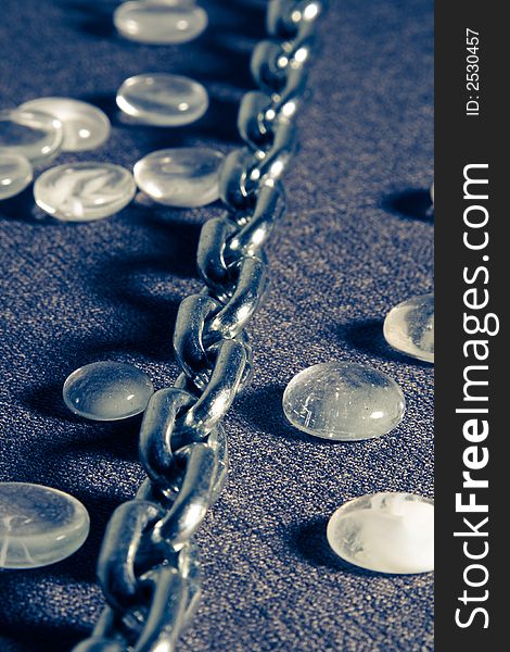Steel chain with glass drops. Steel chain with glass drops