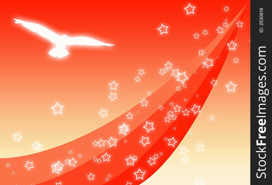 Red background with stars and a bird. Red background with stars and a bird