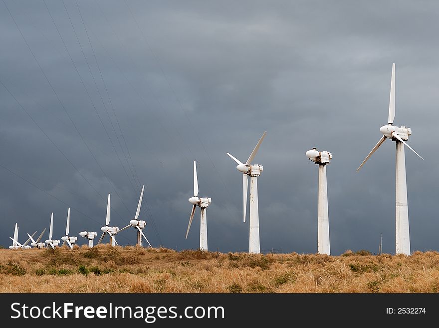 Line of wind power turbines